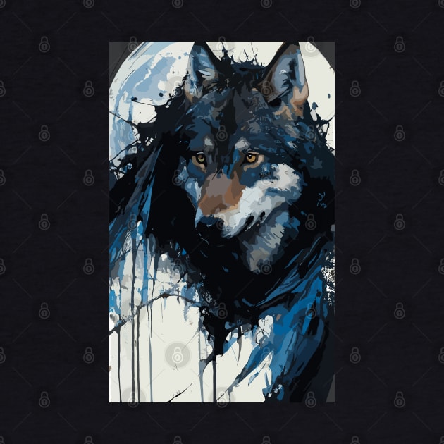 Wolf Howling at the Full Moon in Ink Painting Style by diegotorres